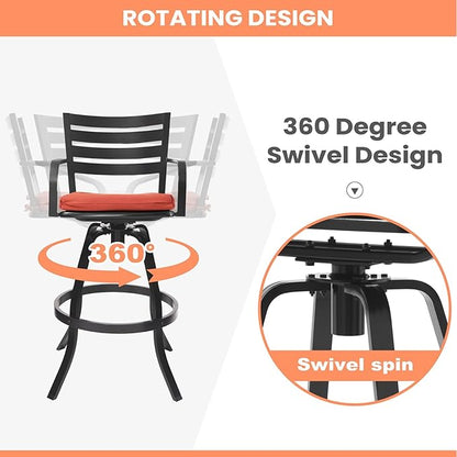 Pellebant 29.5" Outdoor Bar Stools Set of 8, Aluminum Swivel Patio Bar Height Stools with Footrest & Backrest,Rust-Proof Patio Stool Chairs for Deck Lawn Garden(Red)