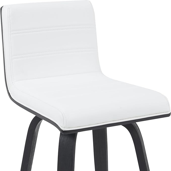 Vienna Modern Counter Height Swivel Bar Stool with Snow White Faux Leather Seat and Black Brushed Wood Frame Set of 3