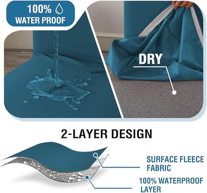 H.VERSAILTEX 100% Waterproof Bar Stool Cover Stretch Counter Stool Pub Chair Slipcover for Dining Room Removable Soft Thick Solid Fleece Fabric Bar Stool Slipcovers Set of 2, Peacock Blue