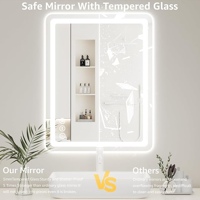 40" x 36" Led Bathroom Mirror with Lights, Anti-Fog & Tri-Color Lighting - Wall Mounted Shaving Mirror with Touch Sensor, Waterproof & Smart LED Vanity Mirror,Tempered Glass, Dimmable Smart Mirror