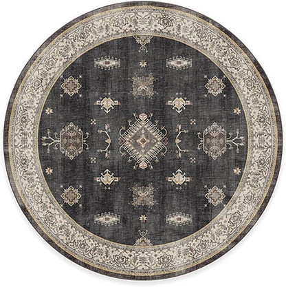 RUGGABLE Washable Vintage Area Rug – Verena Dark Wood 6 ft Round, Stain-Resistant, Non-Slip – Medium Machine Washable Rugs for Living Room, Bedroom, Hallway, Entryway & Office–with Standard Pad