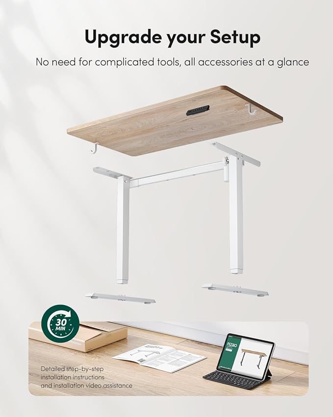 FEZIBO One-Piece Standing Desk Adjustable Height Stand up Home Office Desk, 32x20 Inch Electric Standing Computer Desk, with 4 Memory Presets, Headphone Hook, Maple