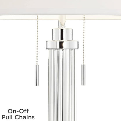 Possini Euro Design Cadence Modern Table Lamp 33" Tall with Square Riser Linear Clear Glass Rod White Linen Drum Shade for Bedroom Living Room House Home Bedside Nightstand Office Entryway Family