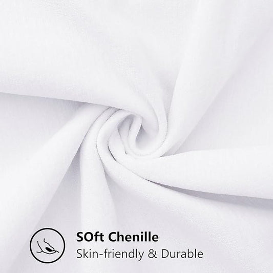 decorUhome Chenille Soft Throw Pillow Covers 18x18 Set of 2, Farmhouse Velvet Neutral Decorative Euro Pillow Covers with Stitched Edge for Couch Sofa Bed Home Decor, White
