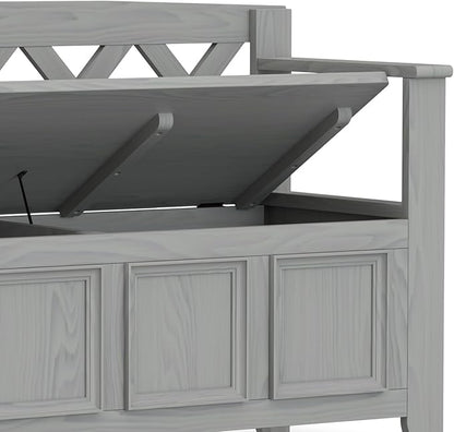 SIMPLIHOME Amherst Entryway Storage Bench - 48 inch Wide Solid Wood Hallway Seat in Fog Grey, Transitional Bench for Entryway or Living Room with Lift-Up Lid and Spacious Storage