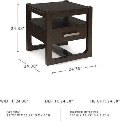 Signature Design by Ashley Breckington Modern End Table with 1 Drawer, Open Shelf and Trestle Base, Dark Brown