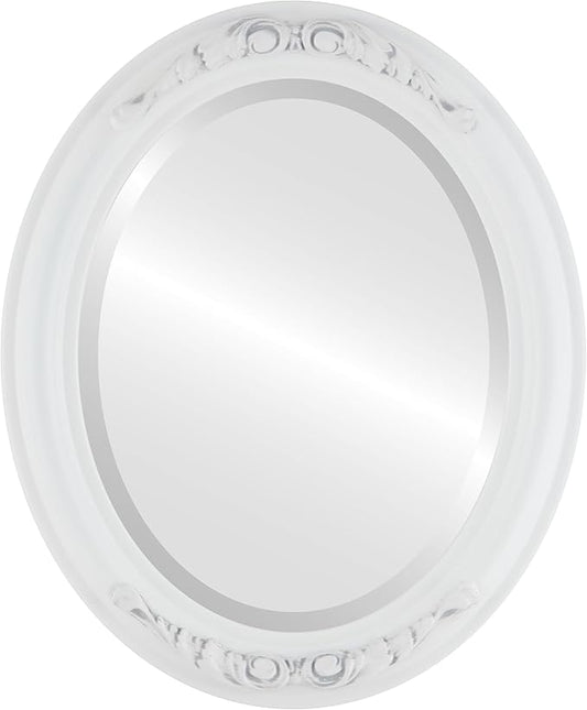 OVALCREST Oval Beveled Wall Mirror for Home Decor - Florence Style - Linen White - 20" x 16"