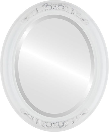 OVALCREST Oval Beveled Wall Mirror for Home Decor - Florence Style - Linen White - 40" x 28"