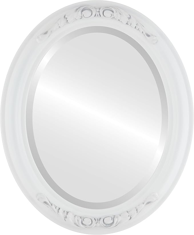 OVALCREST Oval Beveled Wall Mirror for Home Decor - Florence Style - Linen White - 34" x 28"