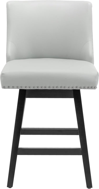 Bar Stool, PU Leather Barstool, 26 Inch Upholstered Counter Stools with 13.8" High Back and Footrest, Swivel Counter Height Barstools for Kitchen Island Home Bar Light Gray