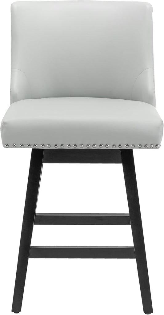 Bar Stools Set of 2, PU Leather Barstools, 26 Inch Upholstered Counter Stools with 13.8" High Back and Footrest, Swivel Counter Height Barstools for Kitchen Island Home Bar Light Gray