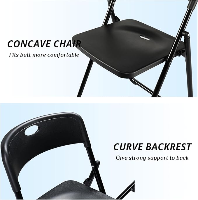 Karl home 4 Pcs Folding Chair, 300LBS Lightweight Foldable Plastic Chair, Reinforced Metal Frame Easy to Fold & Store for Indoor & Outdoor, Wedding, Party, Meeting Room, Patio and Garden, Black