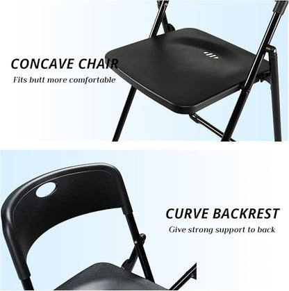Karl home 6 Pcs Folding Chair, 300LBS Lightweight Foldable Plastic Chair, Reinforced Metal Frame Easy to Fold & Store for Indoor & Outdoor, Wedding, Party, Meeting Room, Patio and Garden, Black