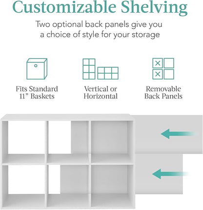 Best Choice Products 6-Cube Storage Organizer, 11in Shelf Opening, Bookcase, Display Shelf, Customizable w/ 3 Removable Back Panels – White