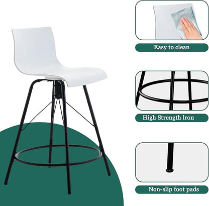 annjoe Swivel Bar Stools Metal Counter Height Stools Plastic Seat Chairs Set of 4 for Indoor Outdoor Home Kitchen Business (24" White)