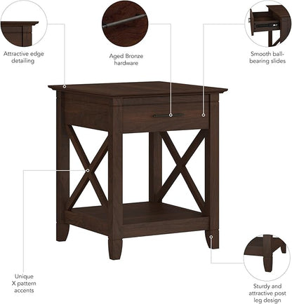 Bush Furniture Key West Nightstand with Drawer, Bing Cherry