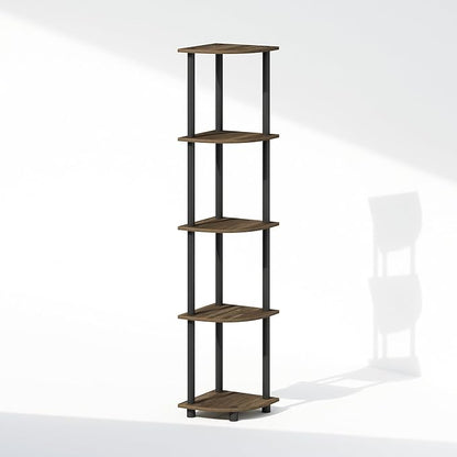 Furinno Turn-N-Tube Corner Shelf, 5-Tier Corner Display Rack, Shelving Unit, for Organization and Storage, Living Room, Home Office, Garage, Bedroom, Columbia Walnut