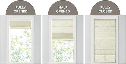 Madison Park Kyler Cordless Roman Shades - Single Panel, Lightweight Linen Blend Fabric, Natural Design, Easy Installation, Light Filtering Window Blind, Bedroom, Living Room Decor 29"W x 64"H Ivory