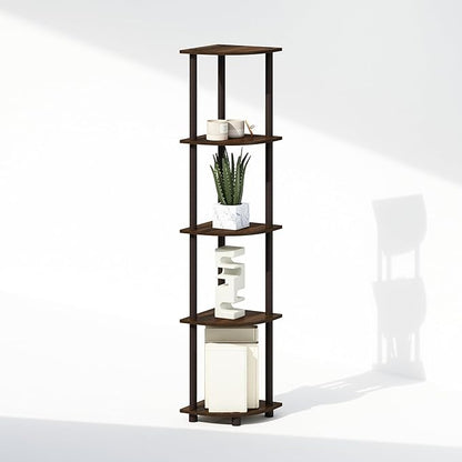 Furinno Turn-N-Tube Corner Shelf, 5-Tier Corner Display Rack, Shelving Unit, for Organization and Storage, Living Room, Home Office, Garage, Bedroom, Walnut
