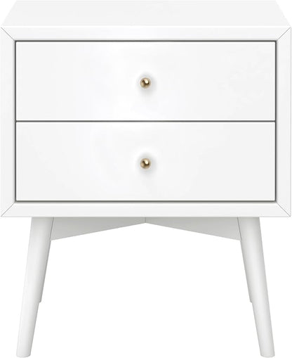 Babyletto Palma Small Nightstand with 2-Drawers - Assembled Modern Bedside Table for Small Spaces - GREENGUARD Gold Certified - Durable Wood Night Stand & Kids Bed Side Table for Bedroom - White