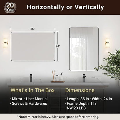 ANDY STAR Gold Bathroom Mirror, 24x36 Brushed Brass Rectangle Metal Frame Mirror for Bathroom, Modern Rectangular Wall Mounted Mirror for Vanity