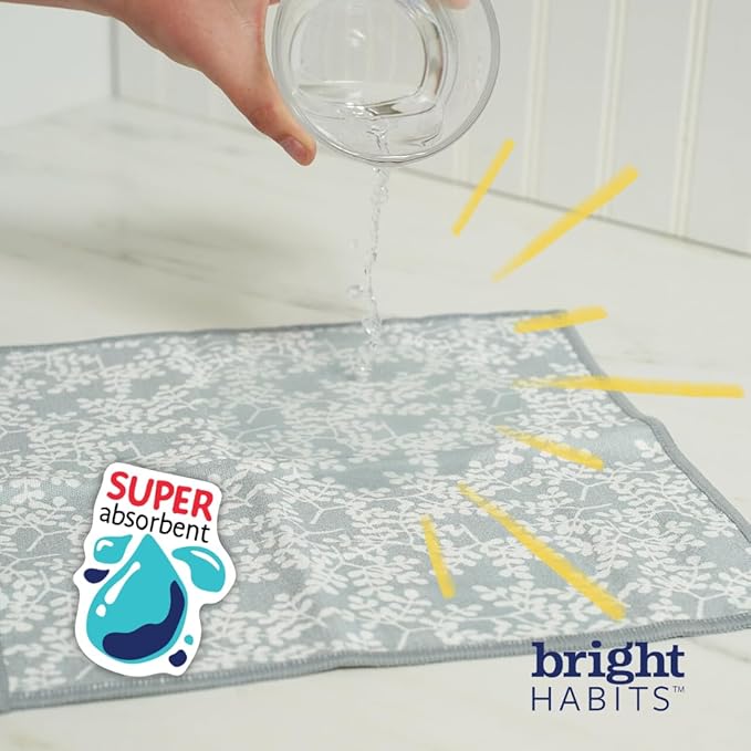 Kitchen Towel and Sponge Set Blue, 6 Piece Super Absorbent Reusable Quick Dry Towels and Washable Sponges Made from Recycled Materials, Durable Eco Friendly Cleaning Set for Kitchen