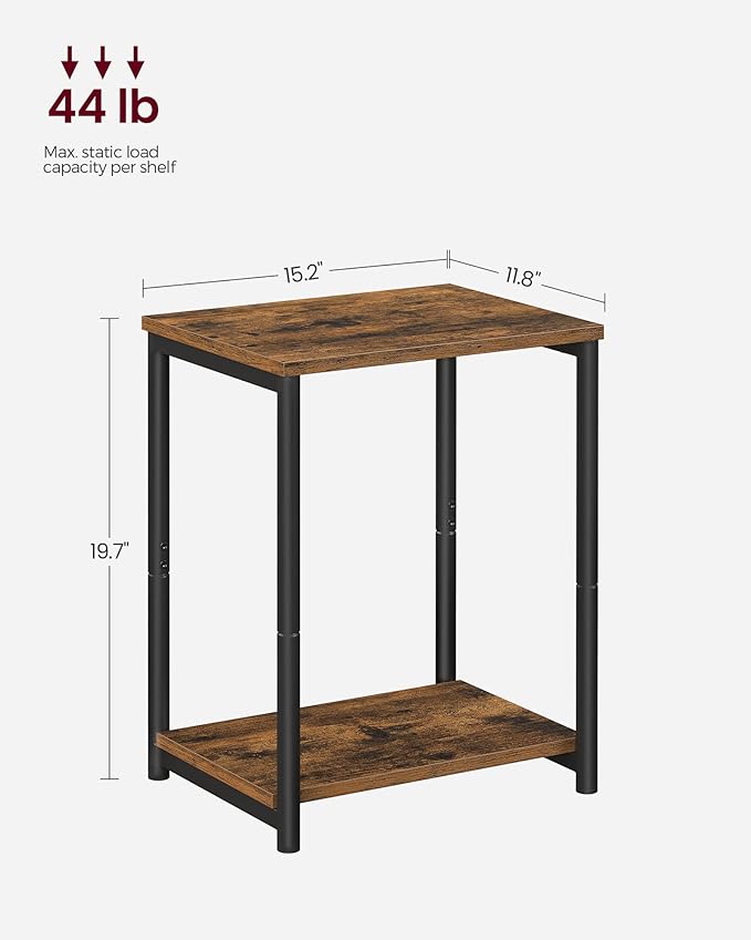 VASAGLE Side Table, Small End Table, Nightstand for Living Room, Bedroom, Office, Bathroom, Rustic Brown and Black ULET271B01
