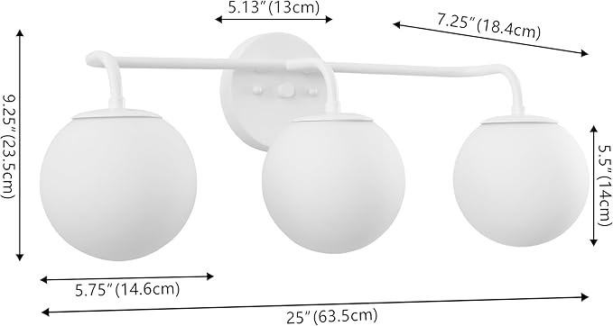 JONATHAN Y JYL3536D Louis Parisian Globe 25" 3-Light Metal/Frosted Glass Modern Contemporary LED Vanity Light Midcentury, Glam, Transitional, Bathroom, Powder Room, Dressing Room, Bedroom, White