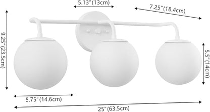 JONATHAN Y JYL3536D Louis Parisian Globe 25" 3-Light Metal/Frosted Glass Modern Contemporary LED Vanity Light Midcentury, Glam, Transitional, Bathroom, Powder Room, Dressing Room, Bedroom, White