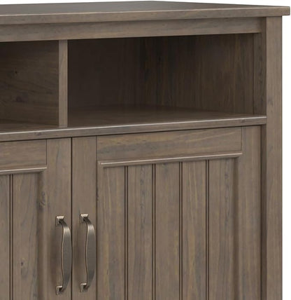 SIMPLIHOME Lev SOLID WOOD 39 Inch Wide Contemporary Medium Storage Cabinet in Smoky Brown, For the Living Room, Entryway and Family Room