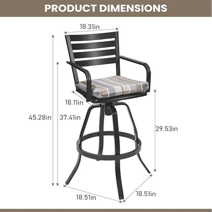 Pellebant 29.5" Outdoor Bar Stools Set of 8, Aluminum Swivel Patio Bar Height Stools with Footrest & Backrest,Rust-Proof Patio Stool Chairs for Deck Lawn Garden,GardenMilano Char