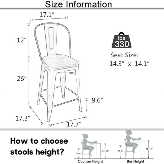 Aklaus Swivel Metal Bar Stools with Backs Counter Stools Set of 4 Counter Height Stools High Back Bar Chairs 26 Inch Barstools Farmhouse Rusty