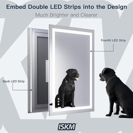 ISKM 44'' x 28'' LED Mirror for Bathroom Lighted Vanity Mirror for Wall Front Lights + Backlit LED Bathroom Mirror Anti-Fog Tempered Glass ETL Listed