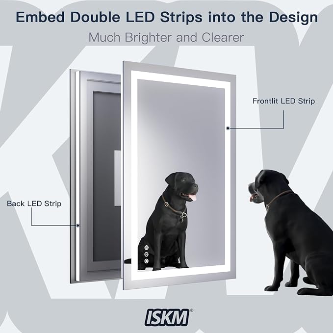 ISKM 32'' x 32'' LED Mirror for Bathroom Lighted Vanity Mirror for Wall Front Lights + Backlit LED Bathroom Mirror Anti-Fog Tempered Glass ETL Listed