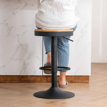 Kidol & Shellder Black Bar Stools Set of 2 Adjustable Swivel Backless Barstools Modern Round Wooden Seat Counter Height Bar Chairs Armless for Kitchen Island, Cafe, Dining Room