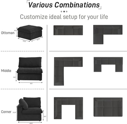 Cloud Modular Sectional Sofa Couch,120.45" U Shaped Convertible Couches with Storage Ottoman for Living Room,Minimalist Deep Sofa Couches,Sofa Covers Washable&Replaceable(Black)