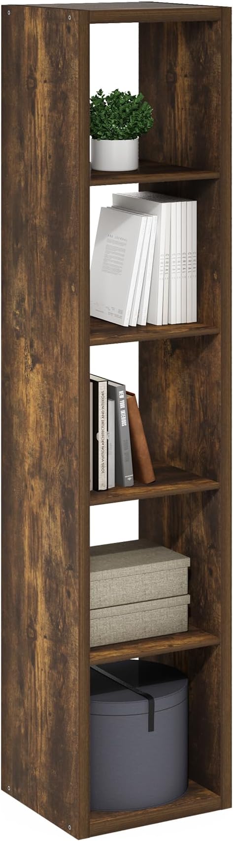 Furinno Cubicle Book Shelf, 5-Cube Vertical Thick Frame Bookshelf, Horizontally & Vertically Reversible Bookcase with Open Back, 14.6 x 15.9 x 72, for Living Room, Bedroom, Home Office, Amber Pine