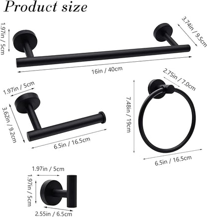 5-Pieces Matte Black Bathroom Accessories Set, Stainless Steel Bathroom Hardware Set, Bath Towel Bar Set, Towel Racks for Bathroom Wall Mounted.