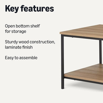 Amazon Basics Rectangular Coffee Table with Bottom Shelf, Living Room Center Table, Wooden, 19.9" D x 31.5" W x 16.5" H