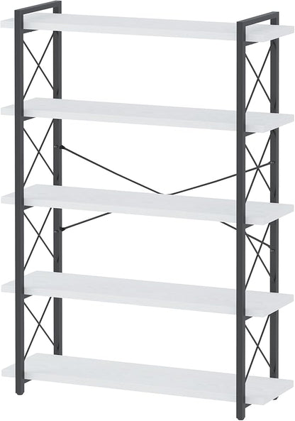 HCHQHS Bookshelf, 5-Tier Industrial Bookcase, Open Book Shelf, Freestanding Tall Bookshelves with Metal Frame