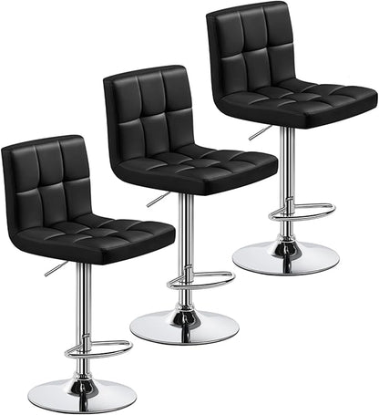 Yaheetech Bar Stools Set of 3, Adjustable PU Leather Swivel Barstools, Modern Counter Stools with Back and Footrest, Counter Height Barstools for Bar, Kitchen, Dining Room, Black