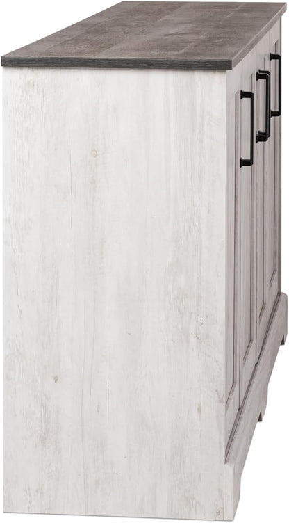 Prepac Rustic Ridge 4 Door Console Table with Storage, Washed White Storage Cabinet with Doors and Shelves, Sideboard Storage Cabinet 66" W x 31.75" H x 16" D, ACBG-1620-1