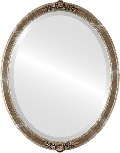 OVALCREST Oval Beveled Wall Mirror for Home Decor - Athena Style - Champagne Silver - 26" x 20" Outside Dimensions