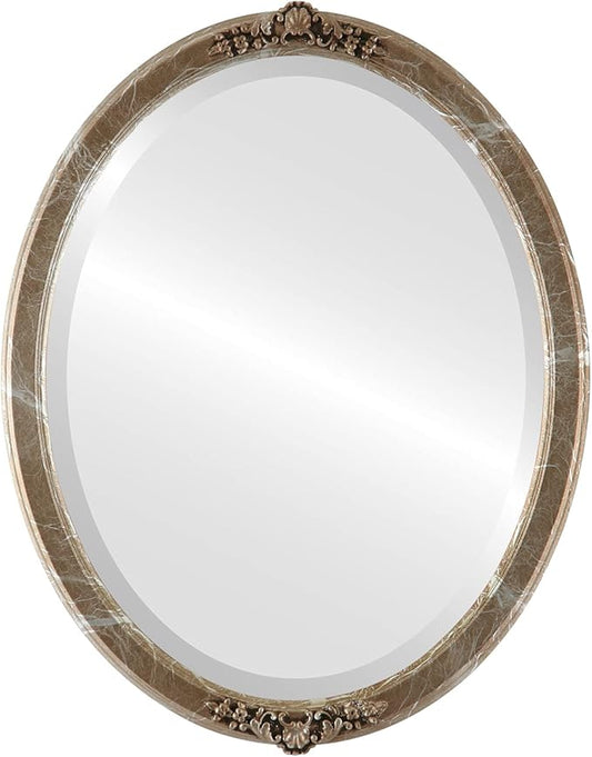 OVALCREST Oval Beveled Wall Mirror for Home Decor - Athena Style - Champagne Silver - 26" x 20" Outside Dimensions