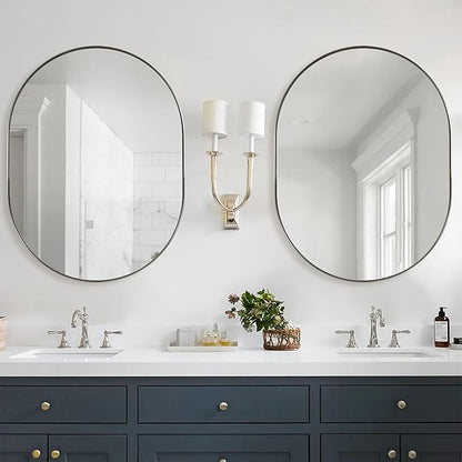 ANDY STAR Brushed Nickel Oval Bathroom Mirror, 30x40 Oval Nickle Mirror Pill Shaped in Premium Stainless Steel Metal Frame 1”Deep Wall Mounted Horizontal/Vertical