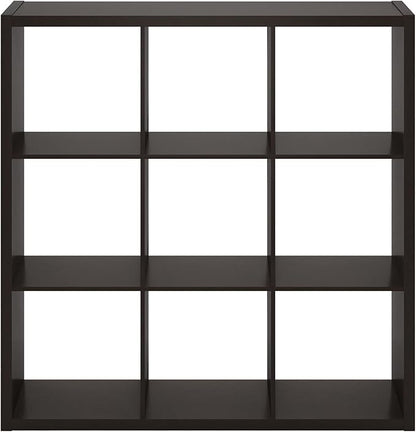 Furinno CUBICLE Book Shelf, 9-Cube Thick Frame Bookshelf, Reversible Bookcase with Open Back, 14.6 x 43.8 x 43.8, for Living Room, Bedroom, Home Office, Black Dark Oak