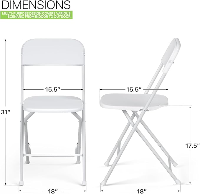 Magshion Plastic Folding Chairs 10 Pack White Foldable Dinning Chairs for Wedding Parties Event Outdoor Indoor Lightweight Chair 330lbs Capacity