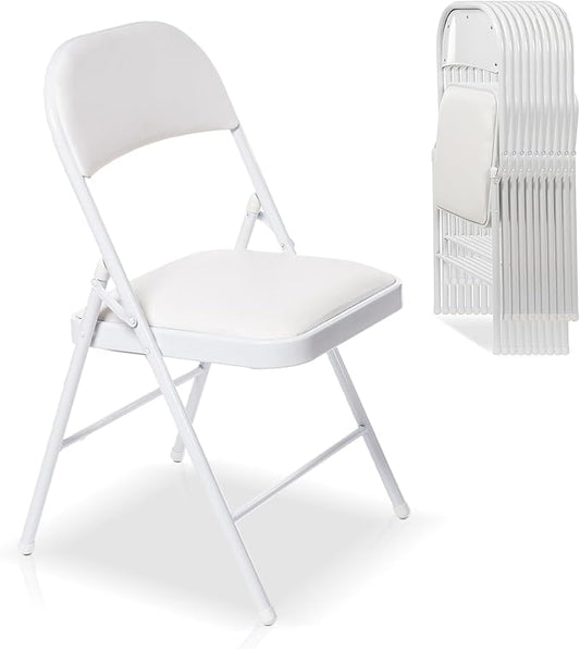 30 Pack Folding Chairs with Padded Seats, Padded Folding Chair with Steel Frame for Events Home Office, Pu Leather Folding Chair White