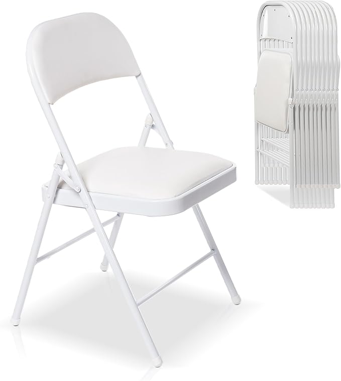 40 Pack Folding Chairs with Padded Seats, Padded Folding Chair with Steel Frame for Events Home Office, Pu Leather Folding Chair White