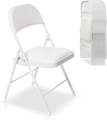 40 Pack Folding Chairs with Padded Seats, Padded Folding Chair with Steel Frame for Events Home Office, Pu Leather Folding Chair White